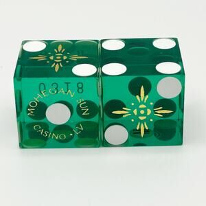 Mohegan Sun Green Casino Dice Las Vegas Matching #0318”Bone” Cancelled Dice RARE
